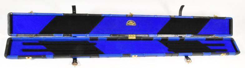 Peradon Three-Quarter Black and Blue Patchwork Cue Case (Open)