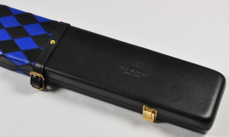 Peradon Three-Quarter Black and Blue Small Diamond Cue Case (Close up)