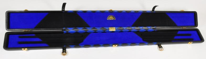 Peradon Three-Quarter Black and Blue Small Diamond Cue Case (Open)