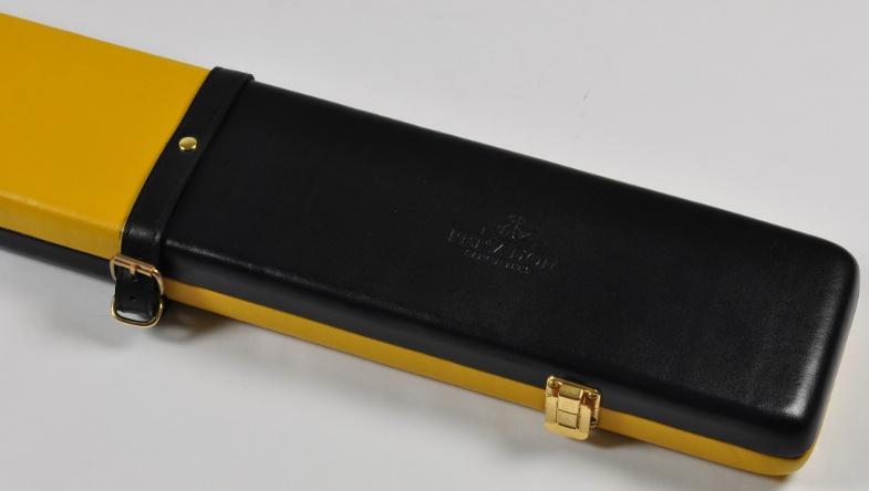 Peradon Three-Quarter Black and Yellow Cue Case (Close up)