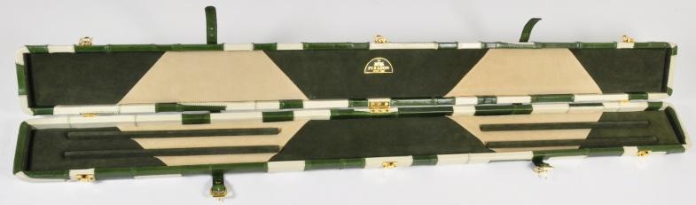 Peradon Three-Quarter Green and Cream Patchwork Cue Case (Open)