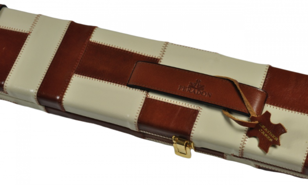 Peradon Three-Quarter Tan and Cream Patchwork Cue Case (Close up)