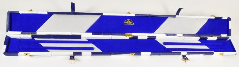 Peradon Three-Quarter White and Blue Patchwork Cue Case (Open)