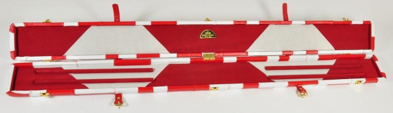 Peradon Three-Quarter White and Red Patchwork Cue Case (Open)